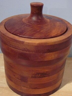 Vintage Baribocraft Teak & Maple Wood Ice Bucket Made in Canada
